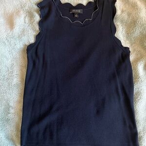 Ann Taylor Dark Blue Scalloped Tank Top